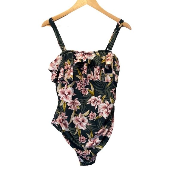Kona Sol floral ruffle built in bra one piece swim suit womens 18W beachy pool - Picture 1 of 11
